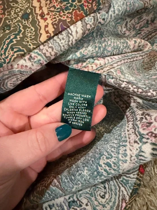 Lauren Ralph Lauren Paisley Colorful 100% Cotton Button Front Top Size Medium - Picture 4 of 9